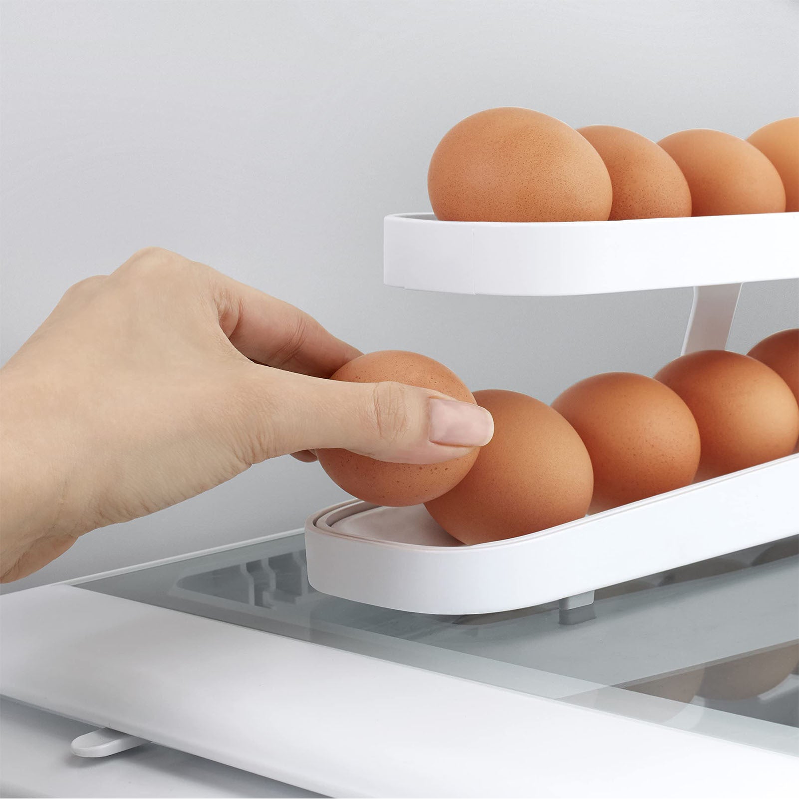 Automatic Scrolling Egg Rack Holder Storage Box Egg Basket Container Organizer Rolldown Refrigerator Egg Dispenser