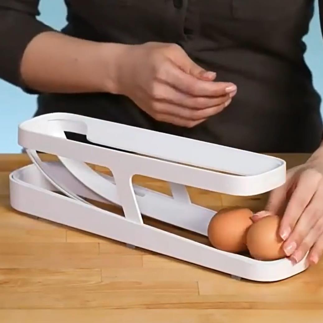 Automatic Scrolling Egg Rack Holder Storage Box Egg Basket Container Organizer Rolldown Refrigerator Egg Dispenser