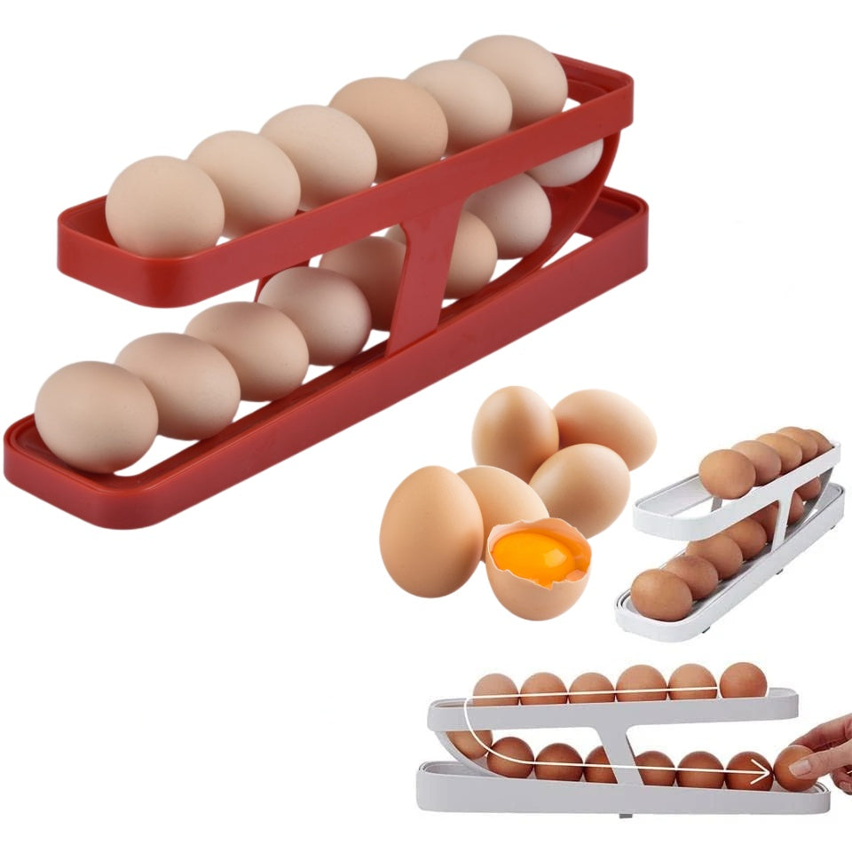 Automatic Scrolling Egg Rack Holder Storage Box Egg Basket Container Organizer Rolldown Refrigerator Egg Dispenser